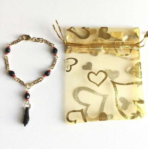 PULSERA MANO DE AZABACHE BEBE/18K GOLD FILLED BABY AZABACHE BRACELET 5.5